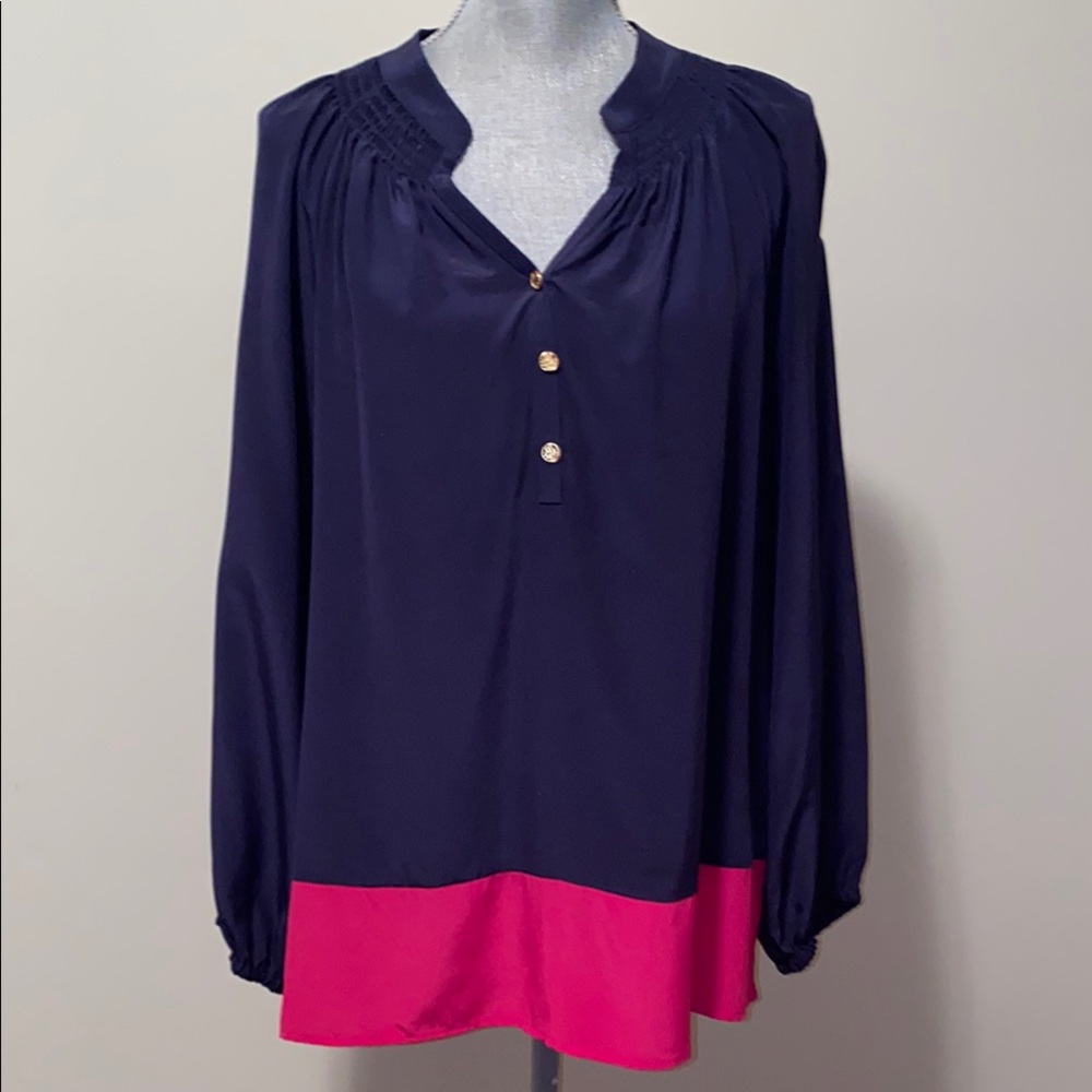 Navy and Pink Women's Top